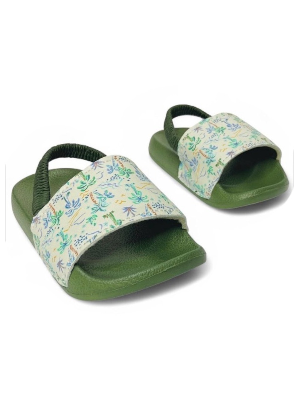 Little Me Olive Green Slide Sandals with Strap Size 4